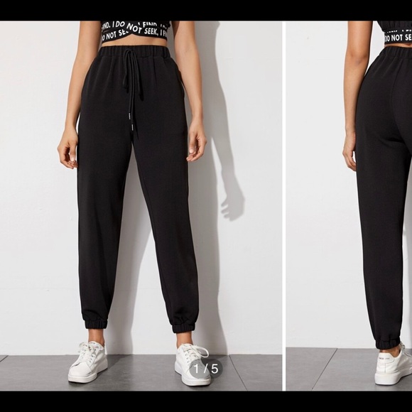 SHEIN Tie Waist Solid Tapered Pants - Picture 1 of 6